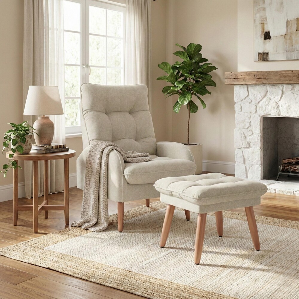 Butaca 1 Cuerpo Living + Puf - Nantes Beige