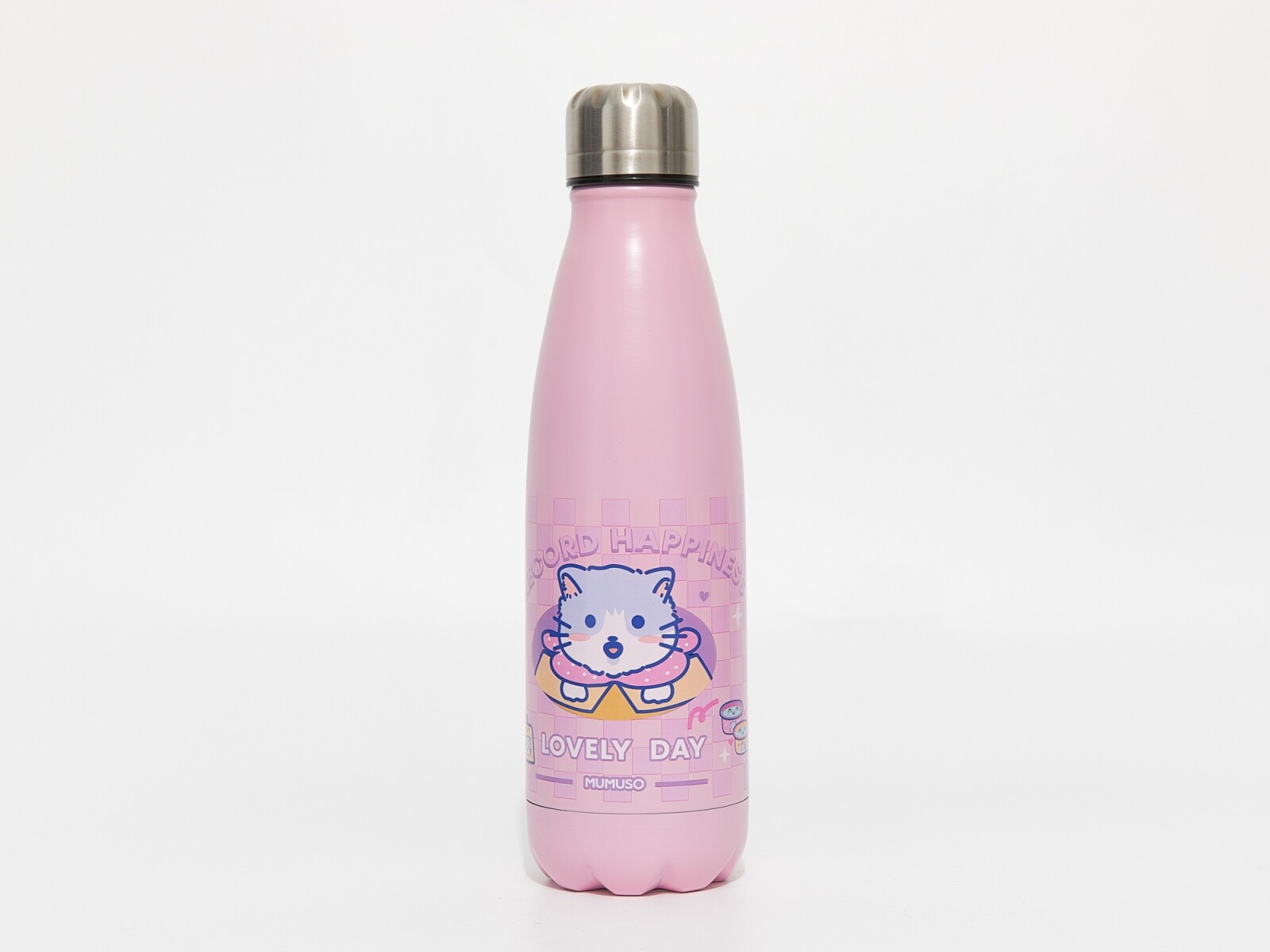 BOTELLA DE AGUA AISLADA PARA NIÑOS (CUTE CAT/500 ML/ROSA) 