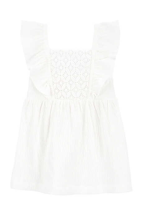 Vestido de jersey arrugado, con canesú a crochet Sin color