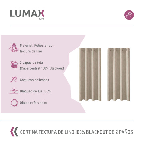 Cortina 100% Blackout 2 Paños Lumax Textura Lino 140x220cm Beige