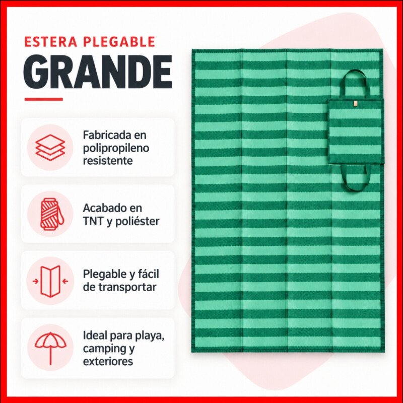 Estera individual doblable 1,80 x 0,9 m VERDE