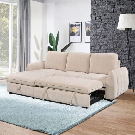 Rinconera Cama Thesi (C/Baúl) - Tela Microfibra - Chaise izquierdo City 102 (Beige)