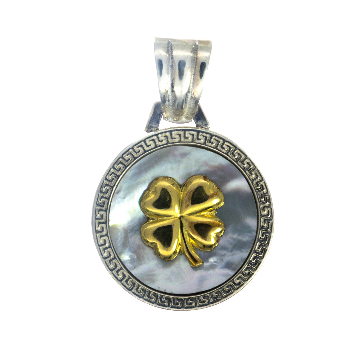 Dije de plata 925 y double en oro 18 ktes con nácar, TREBOL. 