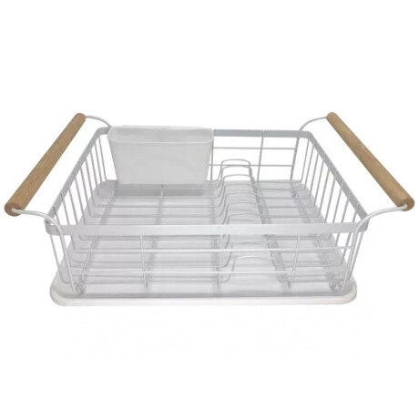 Escurridor de Platos en Metal con Asas de Madera Blanco