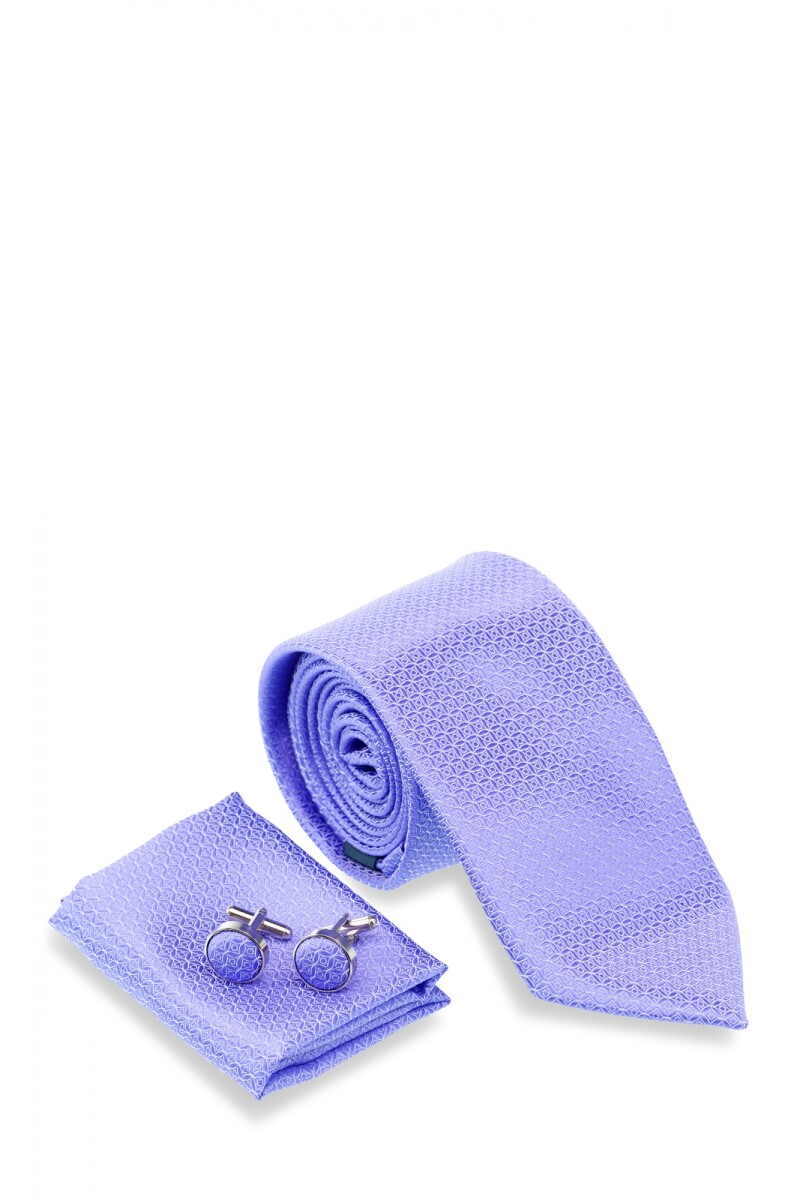 SET CORBATA PAÑUELO Y GEMELOS LILA