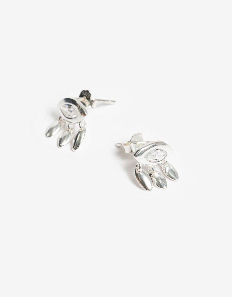 Aros Colgantes Cortos Strass Aros Cortos Plata 925 Y Cubic - Plateado