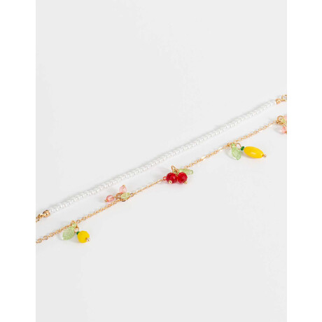 Collar Corto Multicadena Frutas Dorado