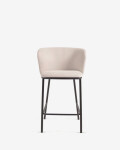 Taburete Ciselia de chenilla beige y patas de acero con acabado negro altura 65 cm