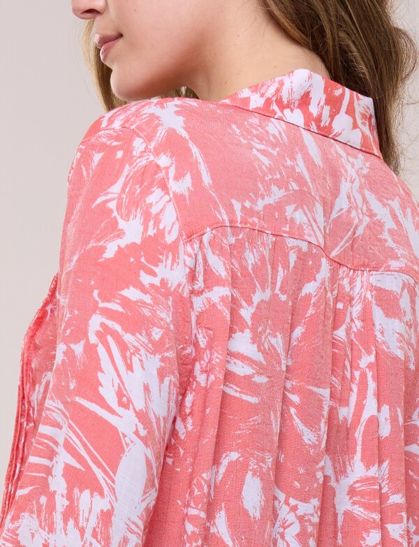 Blusa Estampada Pincelada Con Alforzas CORAL