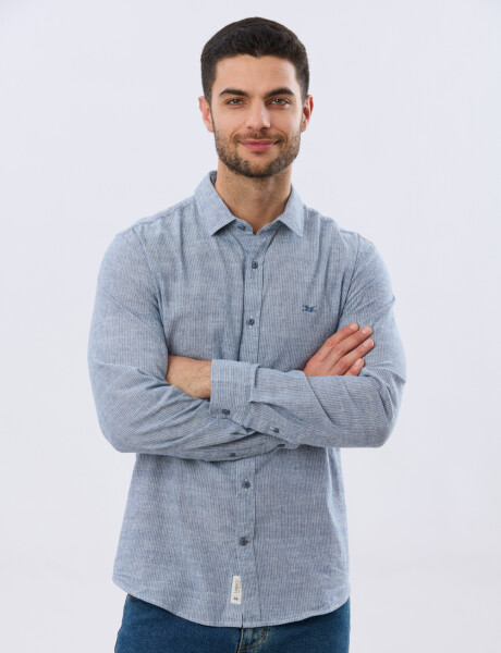 CAMISA RAYADA DE LINO Denim