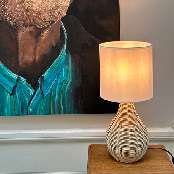Lámpara de mesa ratán y pantalla textil E27 Ø22 IX9453