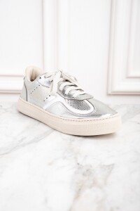 Zapatilla Metalizada Cuero Plata
