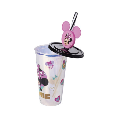 Vaso Plástico Milk Shake con Pin y Pajita Minnie 500 ml ROSA