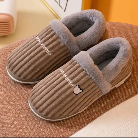 Pantuflas Peluche Unisex Antidesliz Suela Gruesa Invierno Marrón Claro