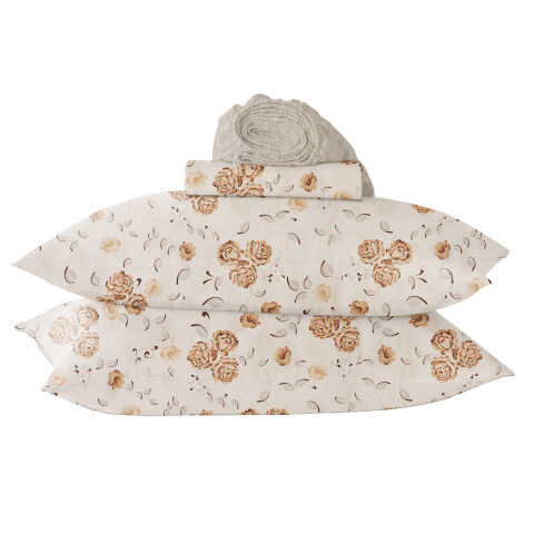 Juego de Sabanas 1 Plaza Suaves Estampado Calidad Frescas Variante Diseño Flores Color Beige