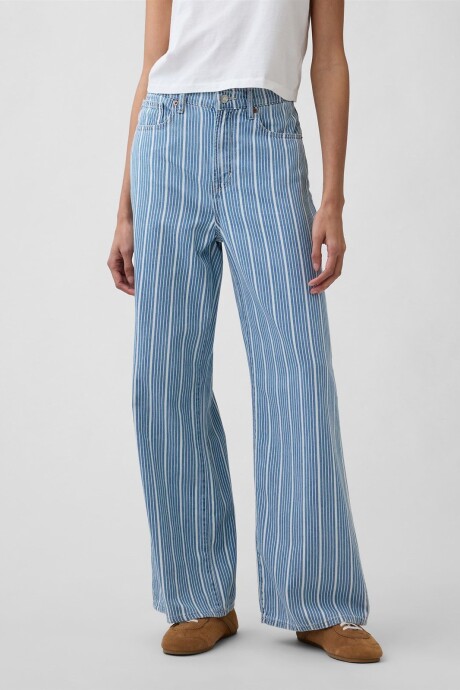 Jean Wide Leg Tiro Alto Mujer Blue Stripe