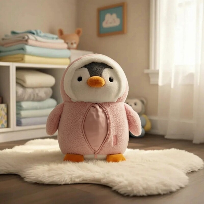 Manta De Apego Peluche C/Frazada 1.60m X 1.00m Inf. Pingüino
