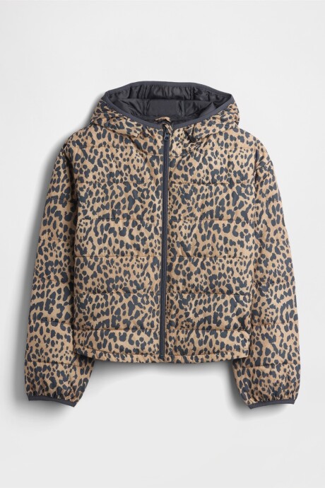 Campera Puffer Logo Niña Leopard
