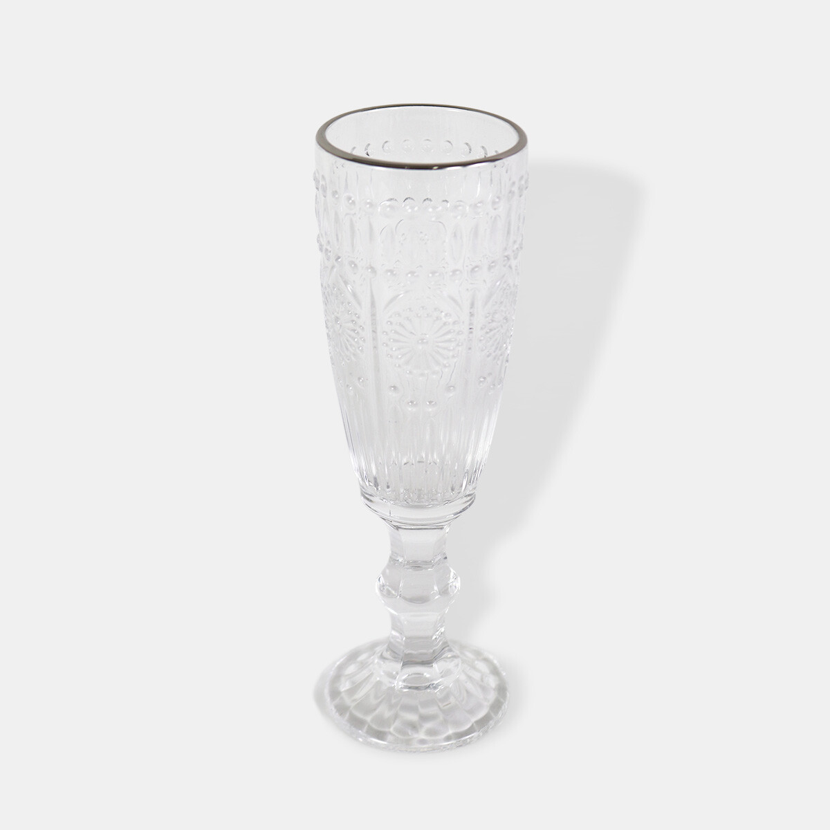 COPA VIDRIO LABRADO CHAMPAGNE 20X7CM BORDE PLATA 