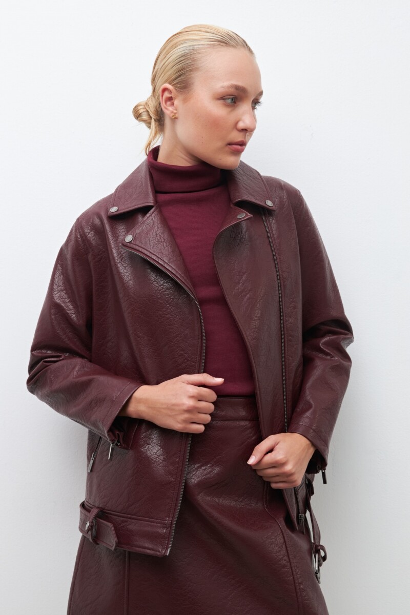 Chaqueta biker eco-cuero bordo
