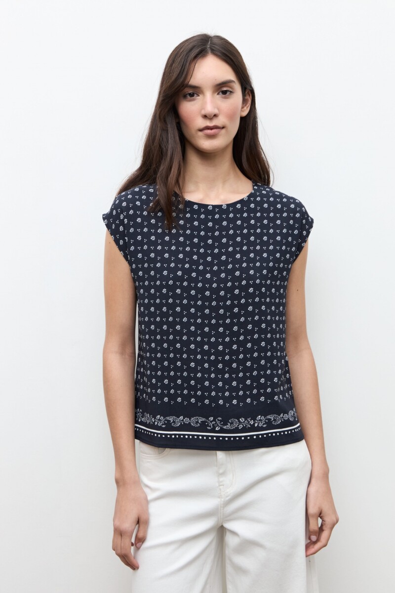 Blusa estampa Paisley azul marino