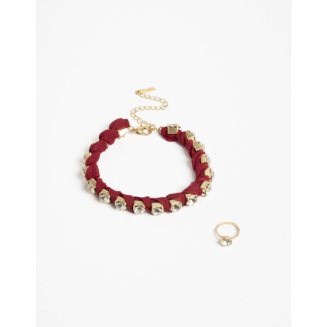 Set De Tobillera Y Anillo Rojo Burdeaux