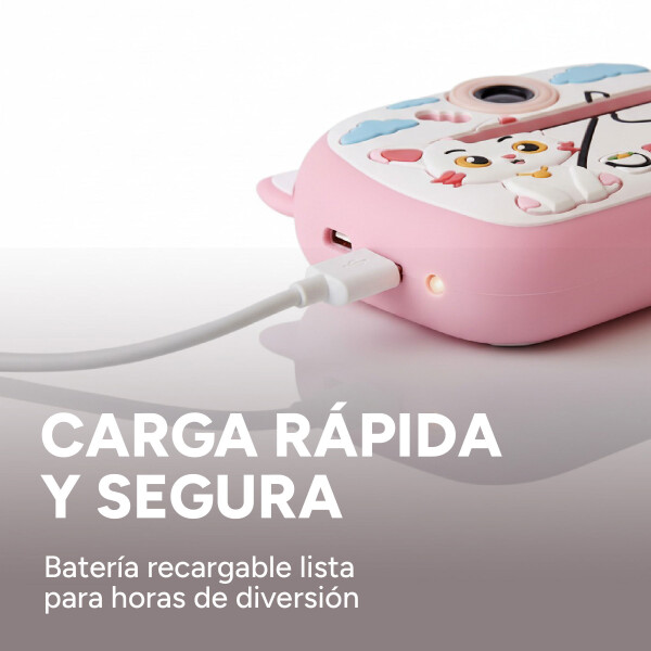 Cámara Gatito Infantil Instantánea 48MP Con Juegos Y Música Color Rosa