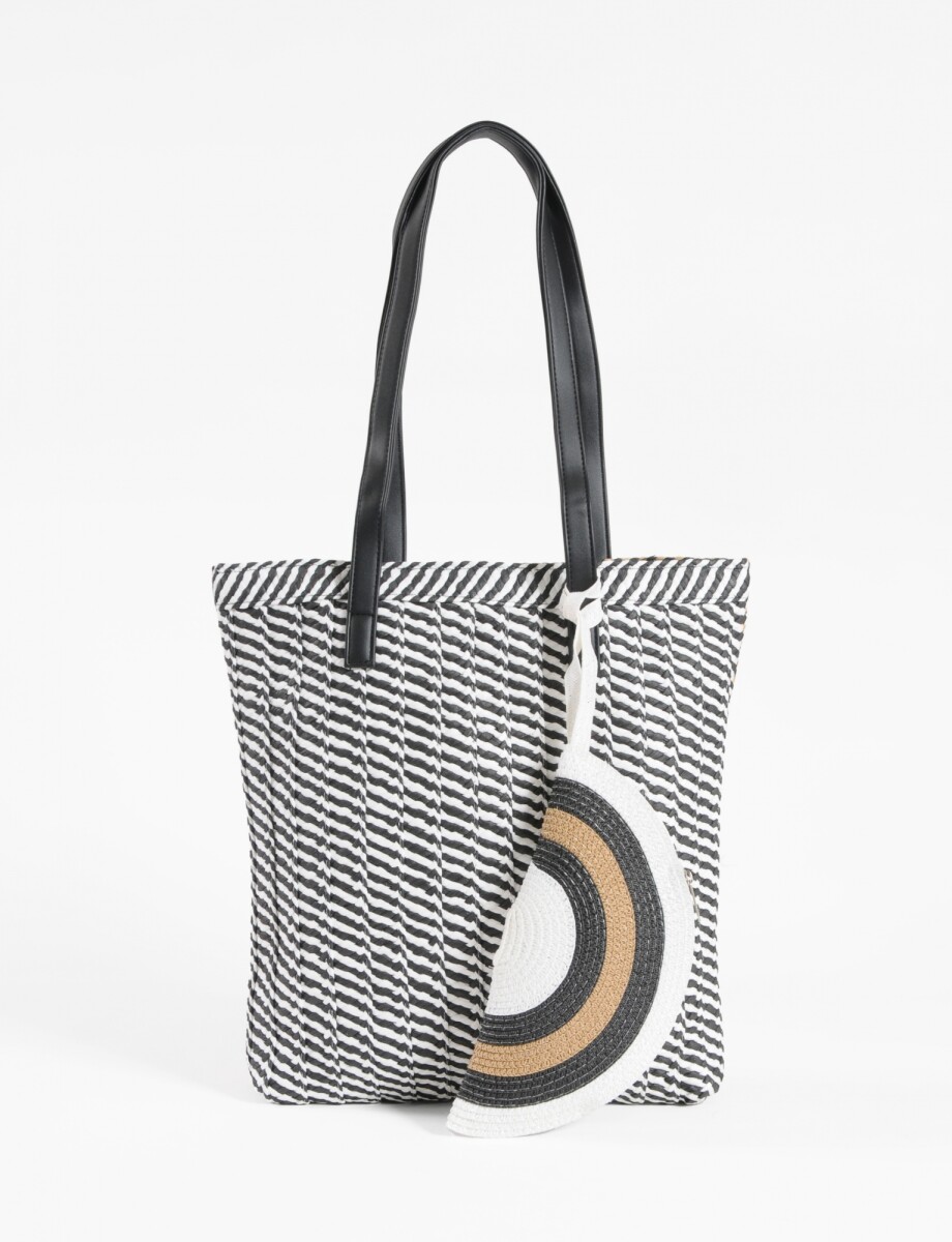 Canasto de playa pattern bicolor con estuche - negro 