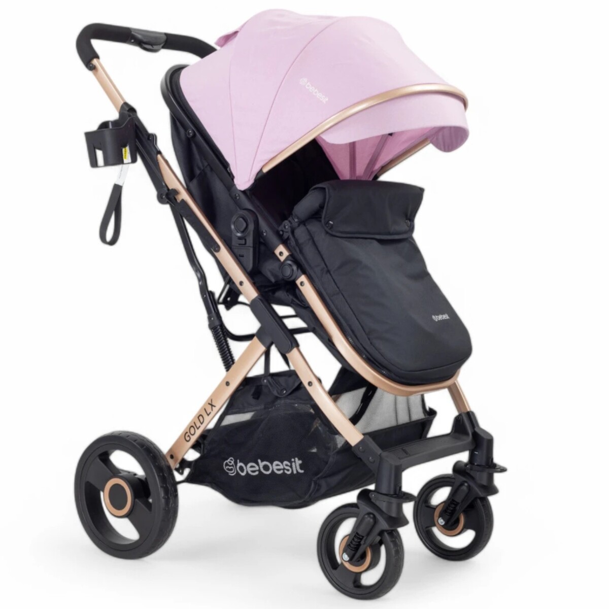 Coche VOX GOLD, Ruedas todo terreno, Asiento 2 en 1 con Moises, Bebesit color Rosa 