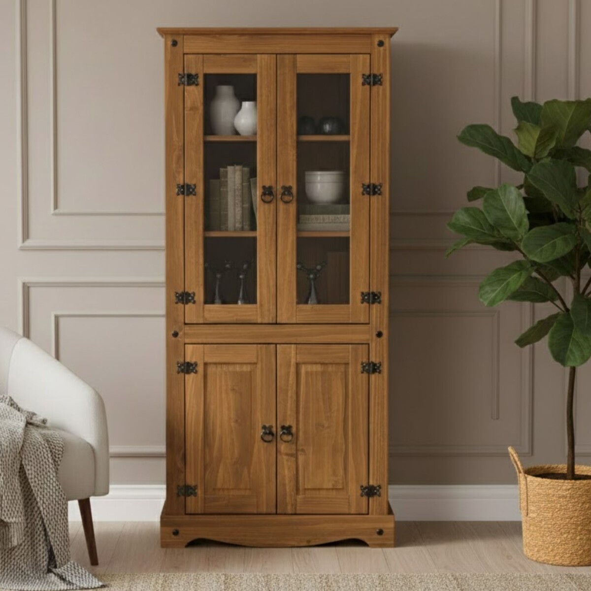 Biblioteca con Cristalero Línea Naturale - Roble 