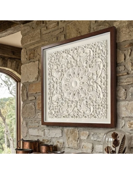 CUADRO CANVAS 50x50cm FLOR RELIEVE BLANCO CUADRO CANVAS 50x50cm FLOR RELIEVE BLANCO