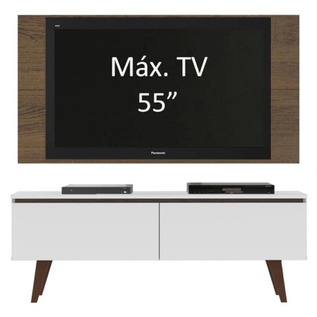 Rack TV mueble Lumax + panel rústico con estantes 55” Blanco/Marron