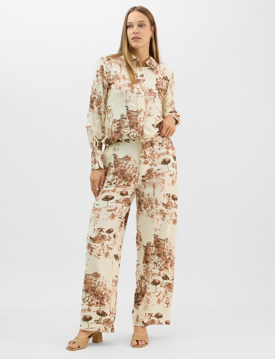 Conjunto Camisa Y Pantalón Estampado - Marron 