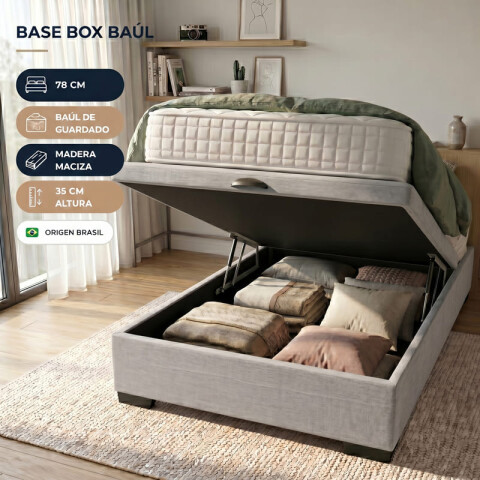Base para Sommier Colchón Baul 1 Plaza - 78 x 188 x 35 cm - Estructura Madera Maciza - Gris Base para Sommier Colchón Baul 1 Plaza - 78 x 188 x 35 cm - Estructura Madera Maciza - Gris