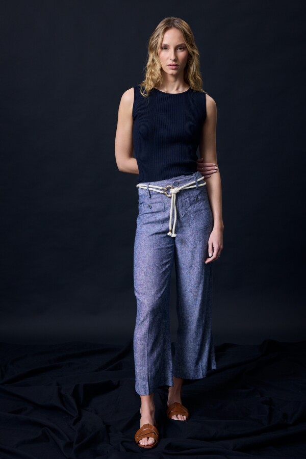 Pantalon Lino Cinto AZUL