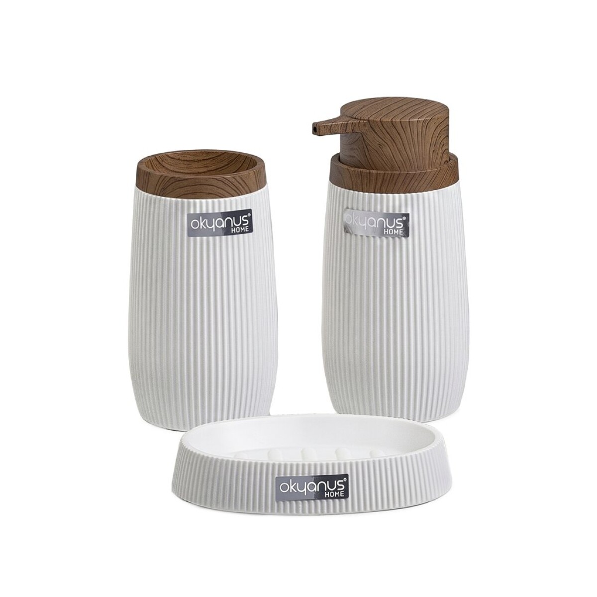 SET 3PCS BAÑO PP Y MADERA BLANCO 