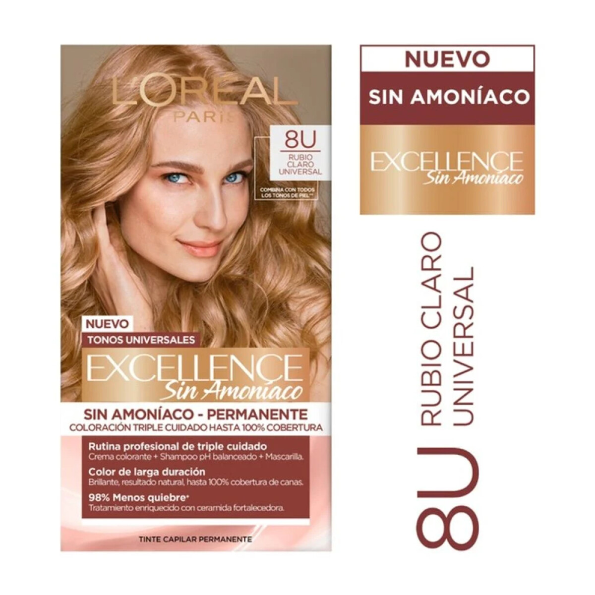 Tintura Para Cabello L'Oréal Paris Excellence Nudes No Amoniaco 8U Rubio Claro Universal 