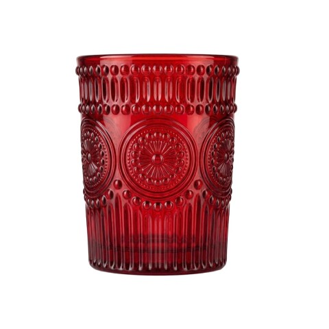 VASO VIDRIO LABRADO 250ML ROJO 10X8CM SOLES Unica