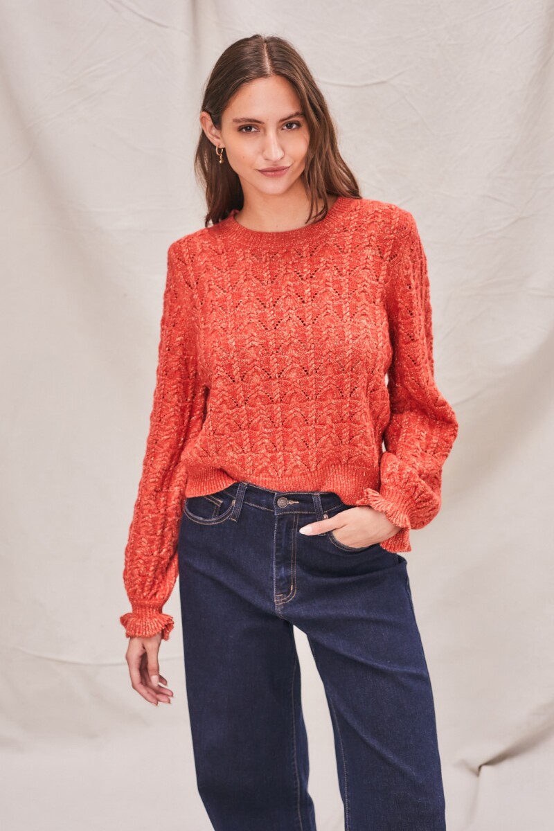 Sweater Lana Texturado Lurex - Ladrillo 