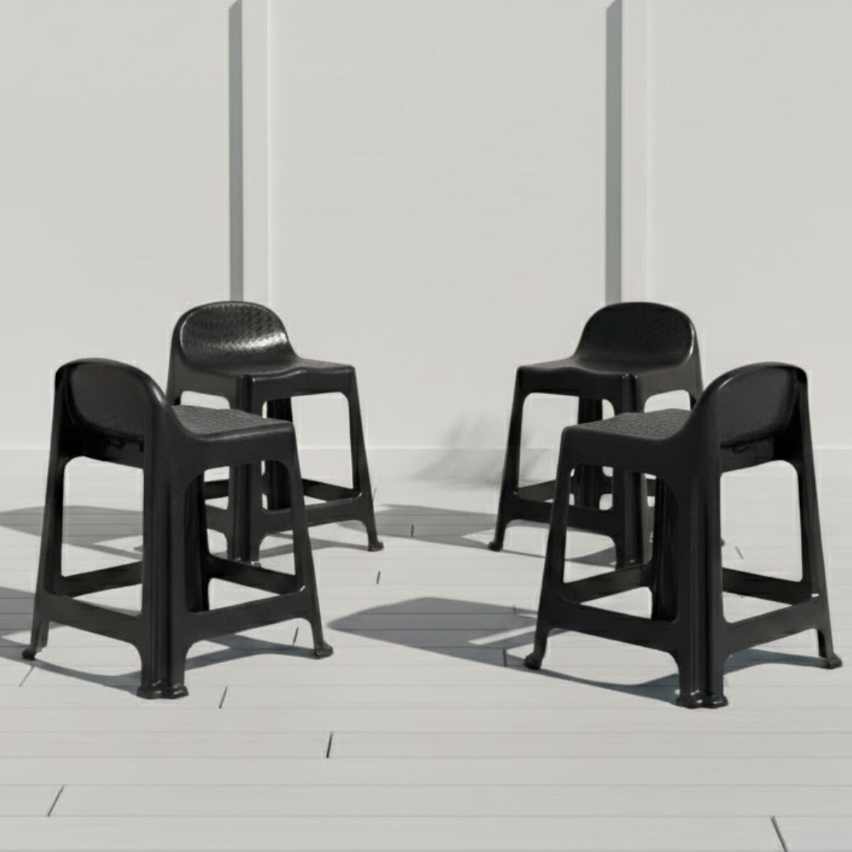 Set x4 Banqueta con respaldo apilable resistente - NEGRO 