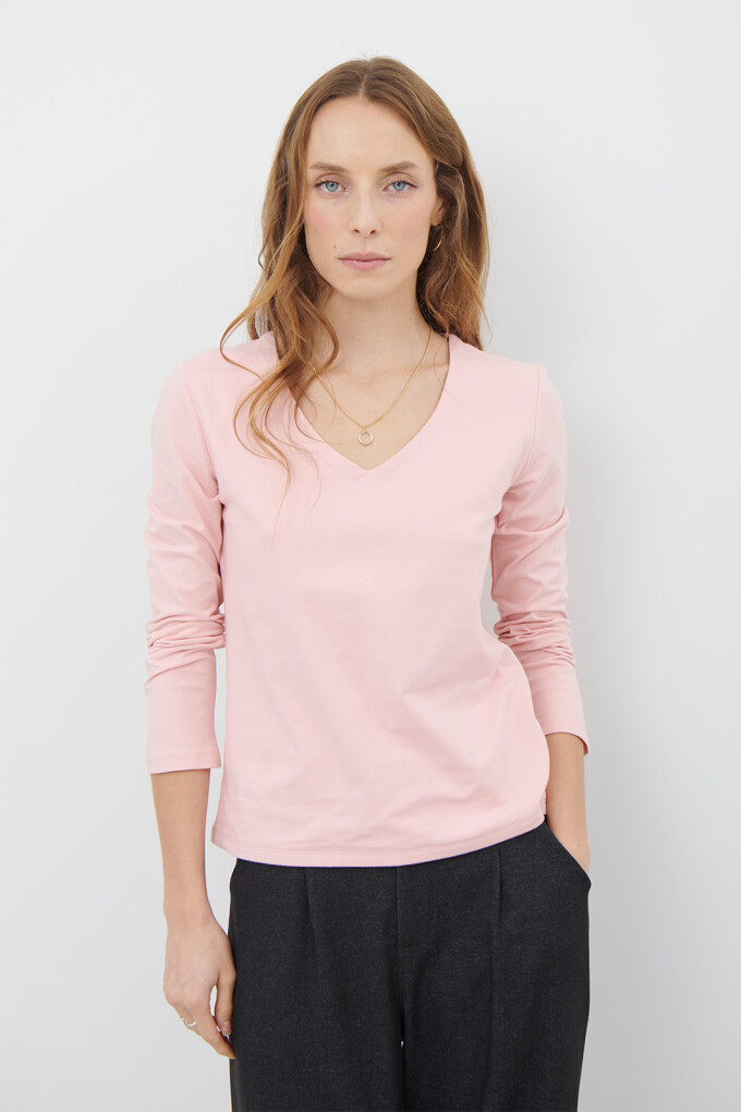 REMERA V M/LARGA ROSA
