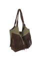 Tote Bag de cuero con flecos verde