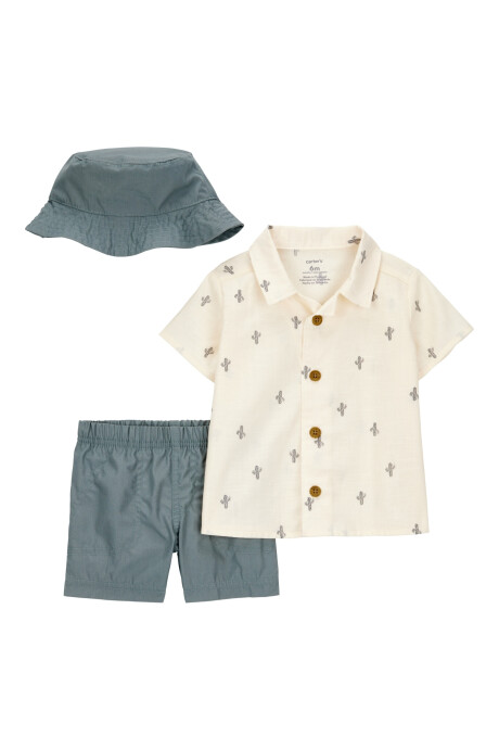 Set tres piezas de algodón, short, camisa y gorro Sin color