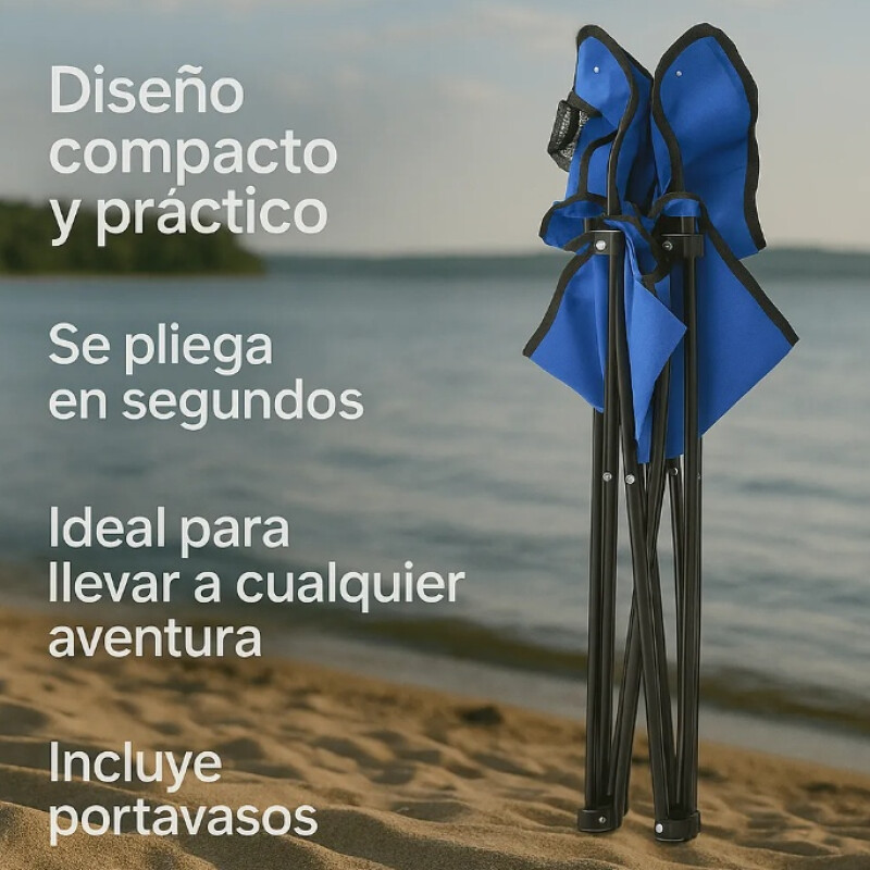 Silla Camping Pesca Plegable Estructura Metal Azul