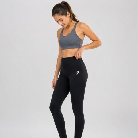 CALZA MUJER LEGGINGS LOTTO LOGO PIERNA NEGRO