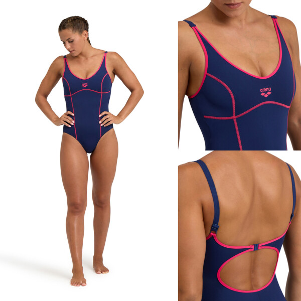 Malla De Entrenamiento Para Mujer Arena Women's Tania Clip Back Swimsuit One Piece Azul y Rosa