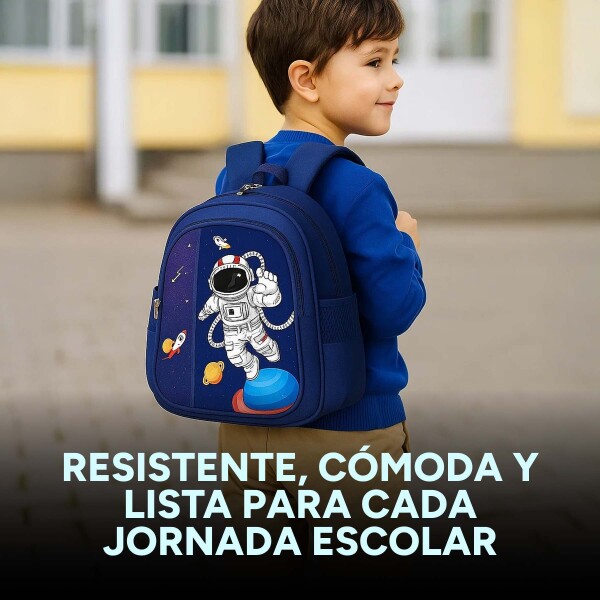 Mochila Escolar Infantil Reforzada Niños 33x24Cm Astronauta Azul Color
