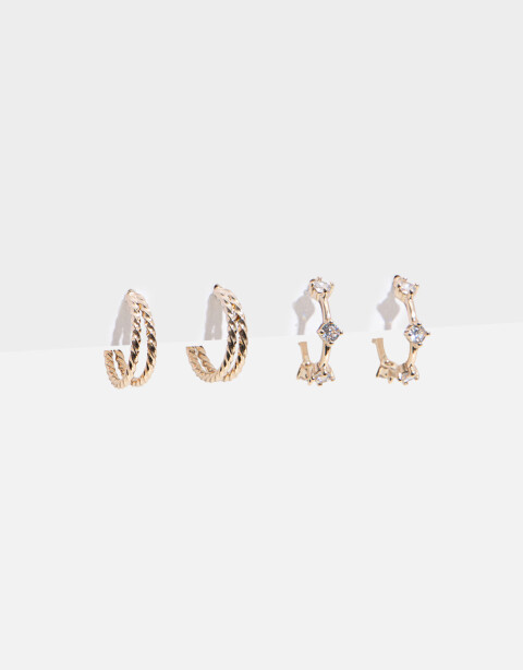 Aros Argollas Set Strass Set De Argollas Con Cubic Zirconia - Dorado