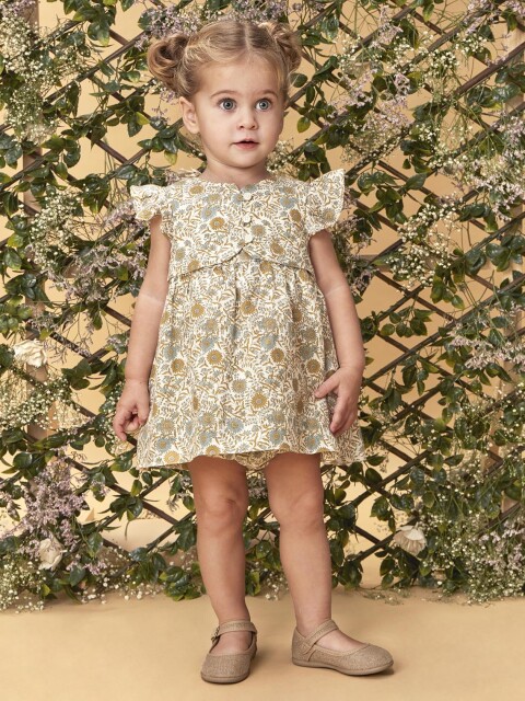 Vestido De Lino Estampado Blanco