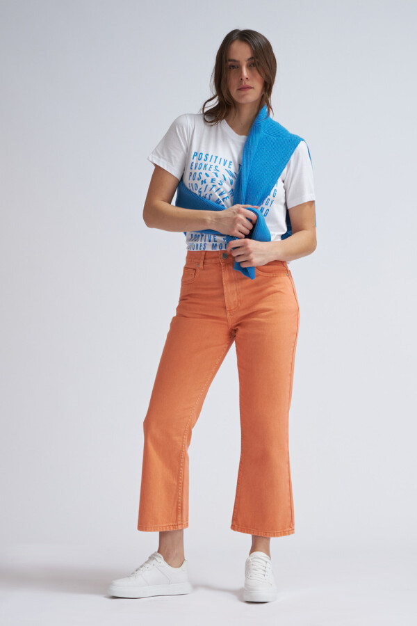 Pantalón de jean cropped flare Naranja